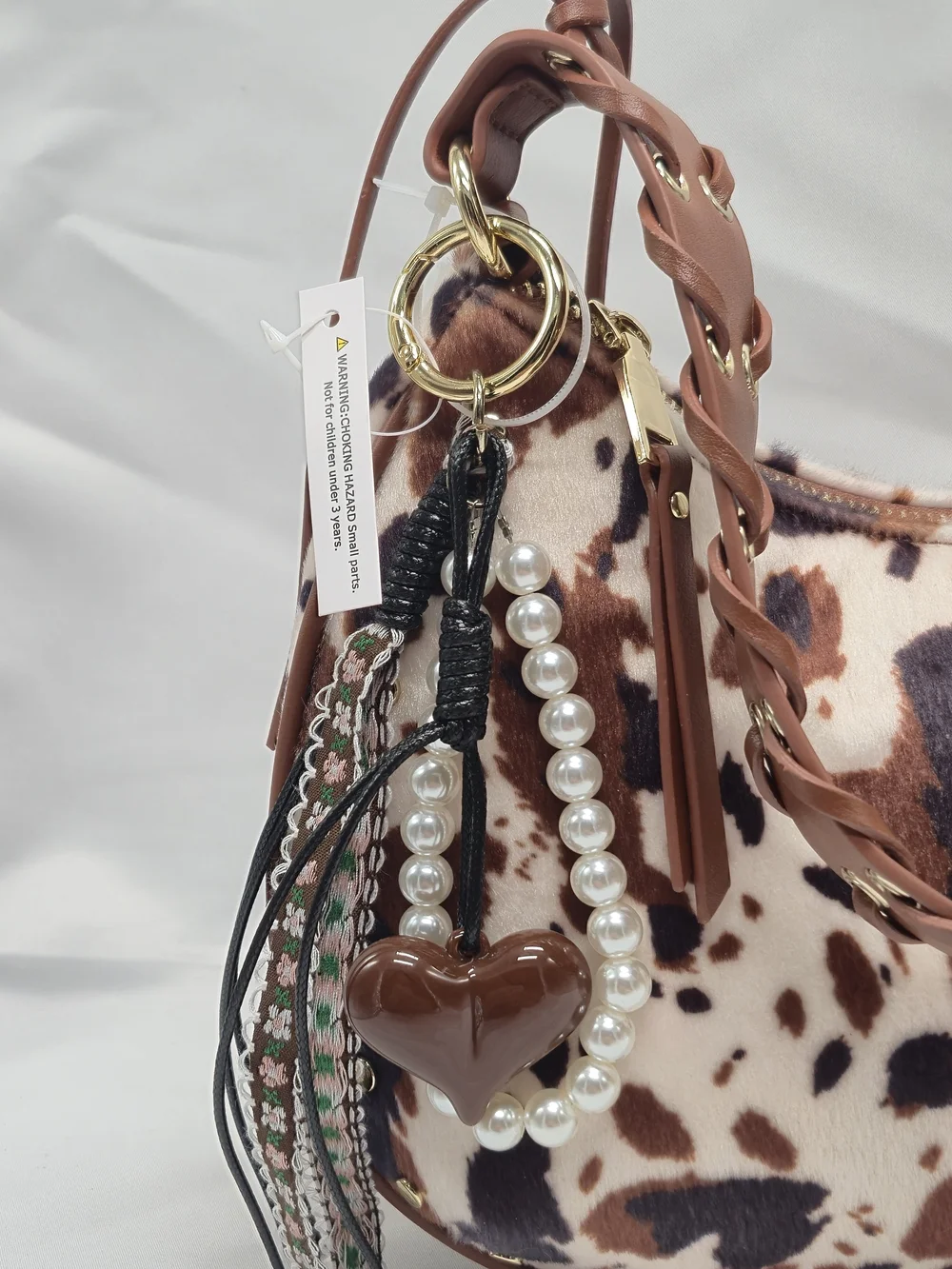 Brown & Cream Cow-Print Hobo Bag